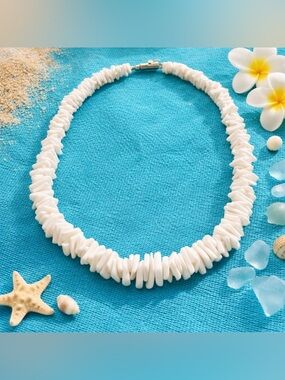 Vintage White Puka Shell Necklace | Coastal Beach Boho | Chip Strand Choker